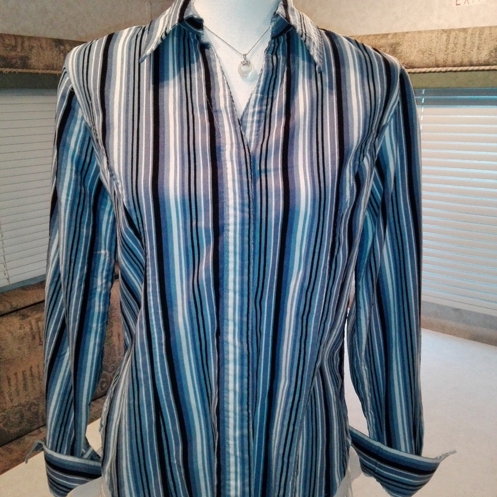 Fashion Bug Blue Long Sleeves Stripes Small